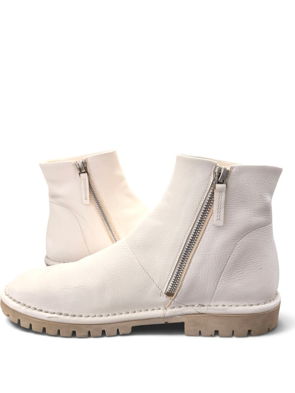 Marsell Gomme White Leather Side Zip Ankle Boots Lug Sole Italy 38